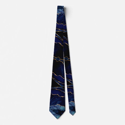 Navy Blue Black Gold Glitter Neck Tie ネクタイ (正面)