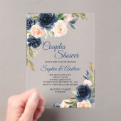 Navy Blue & Blush Floral Couples Shower Invitation アクリル招待状 (インサイチュ (ポータブル))