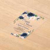 Navy Blue & Blush Floral Couples Shower Invitation アクリル招待状 (レイダウン)