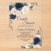 Navy Blue & Blush Floral Couples Shower Invitation アクリル招待状 (正面)
