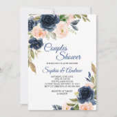 Navy Blue & Blush Floral Couples Shower Invitation 招待状 (正面)