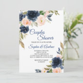 Navy Blue & Blush Floral Couples Shower Invitation 招待状 (スタンド正面)
