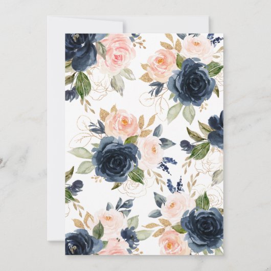 Navy Blue & Blush Floral Couples Shower Invitation 招待状 (裏面)