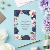 Navy Blue & Blush Pink Modern Botanical Wedding アクリル招待状 (インサイチュ (ウェディング))
