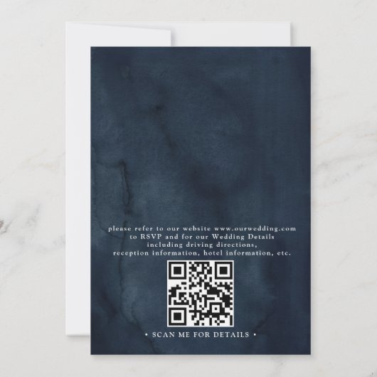 Navy Blue Blush Pink Rose Boho QR Code Wedding 招待状 (裏面)
