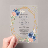 Navy Blue Blush Pink Roses Geometric Bridal Shower アクリル招待状 (インサイチュ (ポータブル))