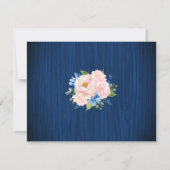 Navy Blue Blush Pink String Lights Floral Wedding 出欠カード (裏面)