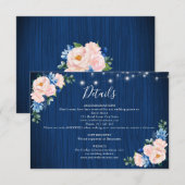 Navy Blue Blush Pink String Lights Wedding Details エンクロージャーカード (正面/裏面)