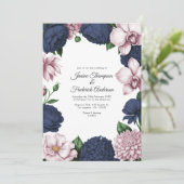 Navy Blue & Blush Watercolor Floral Wedding 招待状 (スタンド正面)