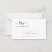 Navy Blue Boho Stylish Script RSVP Wedding ノートカード (正面)