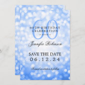 Navy Blue Bokeh 60th Birthday Save the Date 招待状 (正面/裏面)
