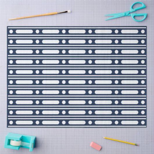 Navy Blue Bone Inlay Border Dots Decoupage Paper 薄葉紙 (クラフト)