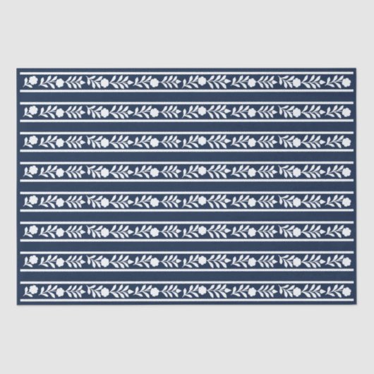Navy Blue Bone Inlay Floral Border Decoupage Pape  薄葉紙 (正面)