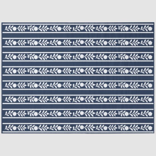 Navy Blue Bone Inlay Floral Border Decoupage Paper 薄葉紙 (正面)