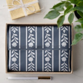 Navy Blue Bone Inlay Floral Border Decoupage Paper 薄葉紙 (ギフト)