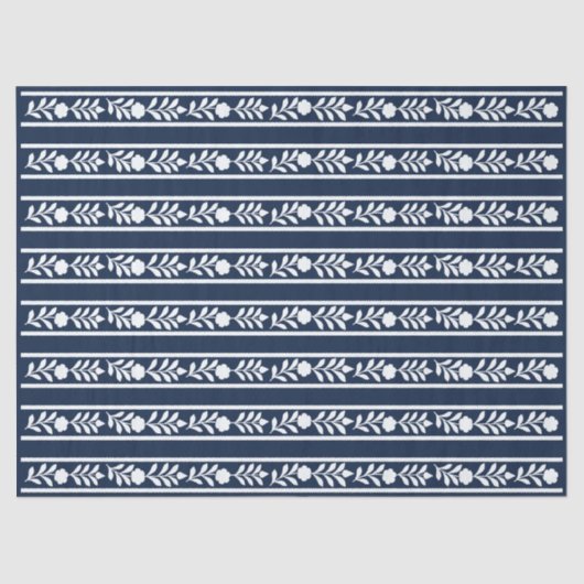 Navy Blue Bone Inlay Floral Border Decoupage Paper 薄葉紙 (正面)