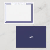Navy Blue Border Minimalist Name Monogram ノートカード (正面/裏面)