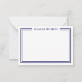 Navy Blue Border Minimalist Name Monogram ノートカード (正面)