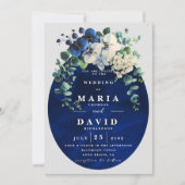 Navy Blue Botanical Floral Edit 招待状 (正面)