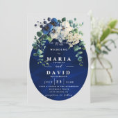 Navy Blue Botanical Floral Edit 招待状 (スタンド正面)