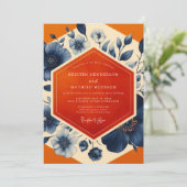 Navy Blue Botanical Romance Wedding 招待状 (スタンド正面)
