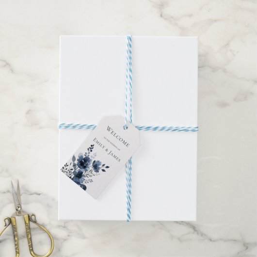 Navy Blue Botanical Wedding ギフトタグ (より糸付き)