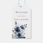 Navy Blue Botanical Wedding ギフトタグ (正面)