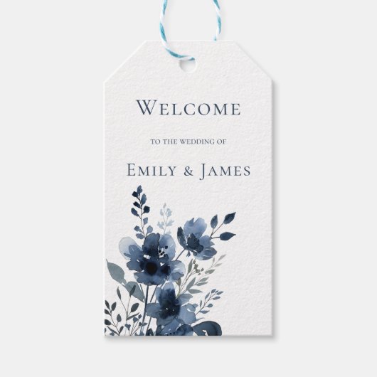 Navy Blue Botanical Wedding ギフトタグ (正面)