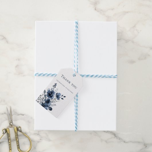 Navy Blue Botanical Wedding ギフトタグ (より糸付き)