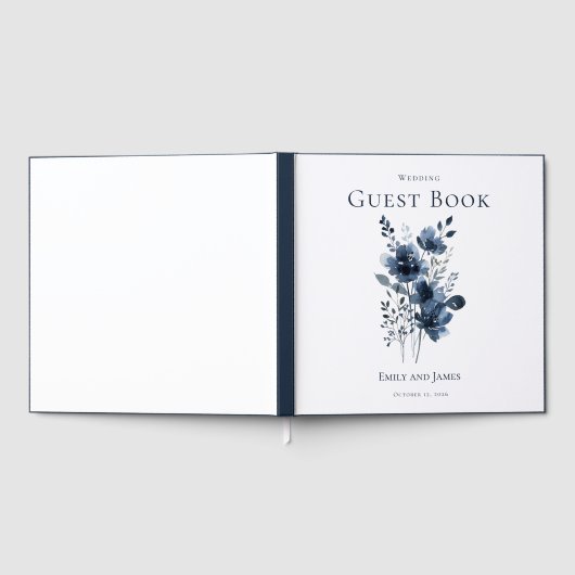 Navy Blue Botanical Wedding ゲストブック (全面)