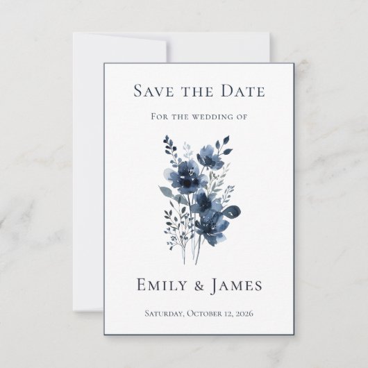 Navy Blue Botanical Wedding セーブザデート (正面)
