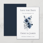 Navy Blue Botanical Wedding セーブザデート (正面/裏面)