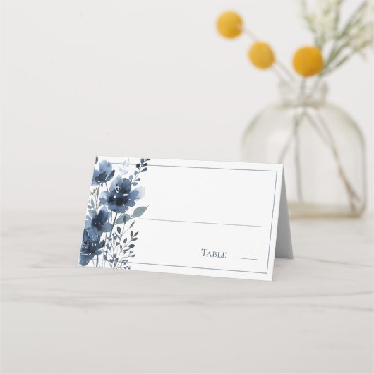 Navy Blue Botanical Wedding プレイスカード (正面)