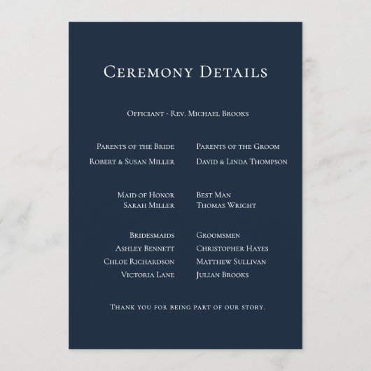 Navy Blue Botanical Wedding プログラム (裏面)
