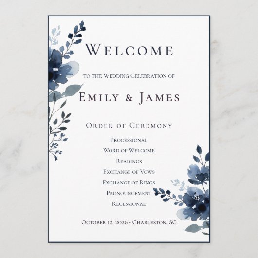 Navy Blue Botanical Wedding プログラム (正面)