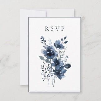 Navy Blue Botanical Wedding 出欠カード