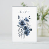 Navy Blue Botanical Wedding 出欠カード (スタンド正面)