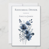 Navy Blue Botanical Wedding 招待状 (正面)