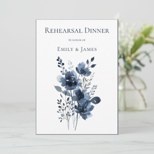 Navy Blue Botanical Wedding 招待状 (スタンド正面)