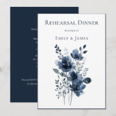 Navy Blue Botanical Wedding 招待状 (正面/裏面)