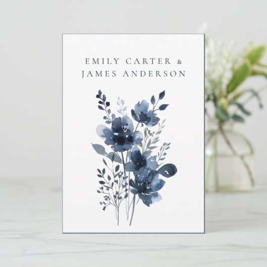 Navy Blue Botanical Wedding 招待状 (スタンド正面)