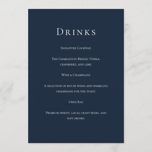 Navy Blue Botanical Wedding Menu メニュー (裏面)
