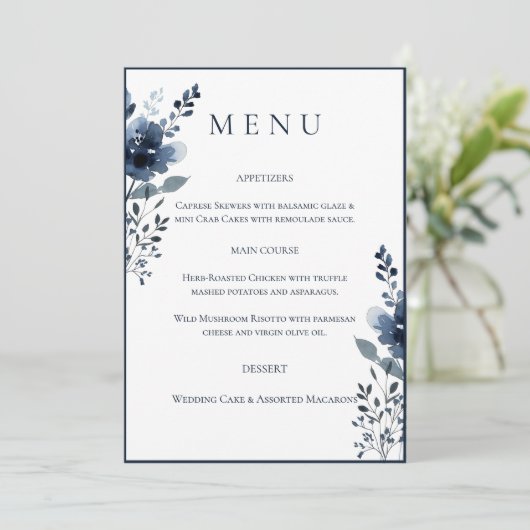 Navy Blue Botanical Wedding Menu メニュー (スタンド正面)