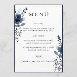 Navy Blue Botanical Wedding Menu メニュー