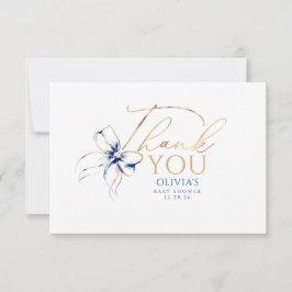 Navy Blue Bow Elegant Calligraphy Thank You サンキューカード