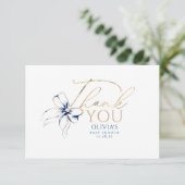 Navy Blue Bow Elegant Calligraphy Thank You サンキューカード (スタンド正面)