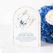 Navy Blue Bow Elegant Modern Baby Shower Boy 招待状