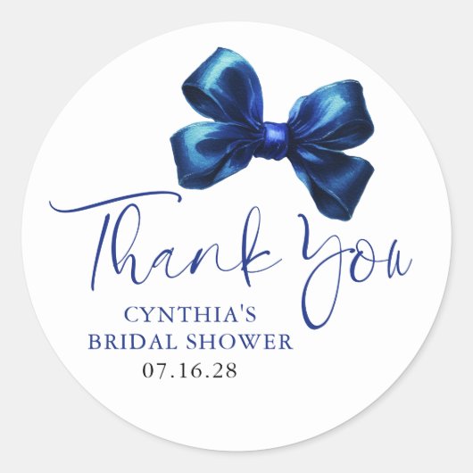 Navy Blue Bow Favors Bridal Shower Thank You  ラウンドシール (正面)