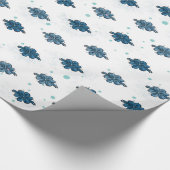 Navy Blue Bow Pattern Glossy Wrapping Paper ラッピングペーパー (角)