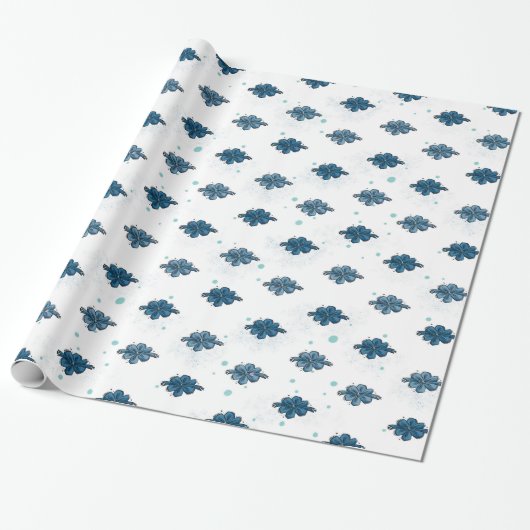 Navy Blue Bow Pattern Glossy Wrapping Paper ラッピングペーパー (アンロールド)